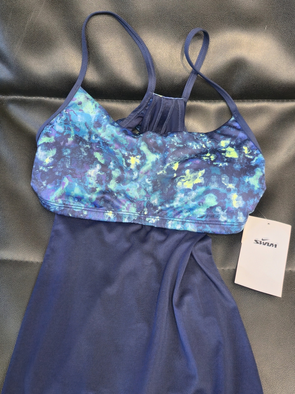 Nike Navy Blue One-Piece Swimsuit with Multicolor Blue Print
